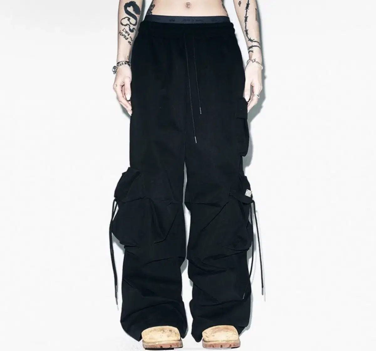 Leey WIDE BANDING PANTS BLACK